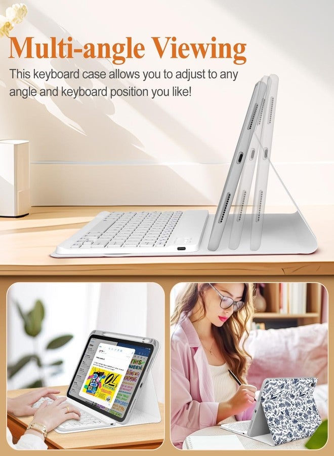Wazzasoft for iPad 10th Generation Case with Keyboard - for iPad A16 Cases Pencil Holder 10.9 Inch Cover Women Girl Cute Girly Blue Floral Unique Design Funda for Apple Tablet 10th/11th gen - Image 5