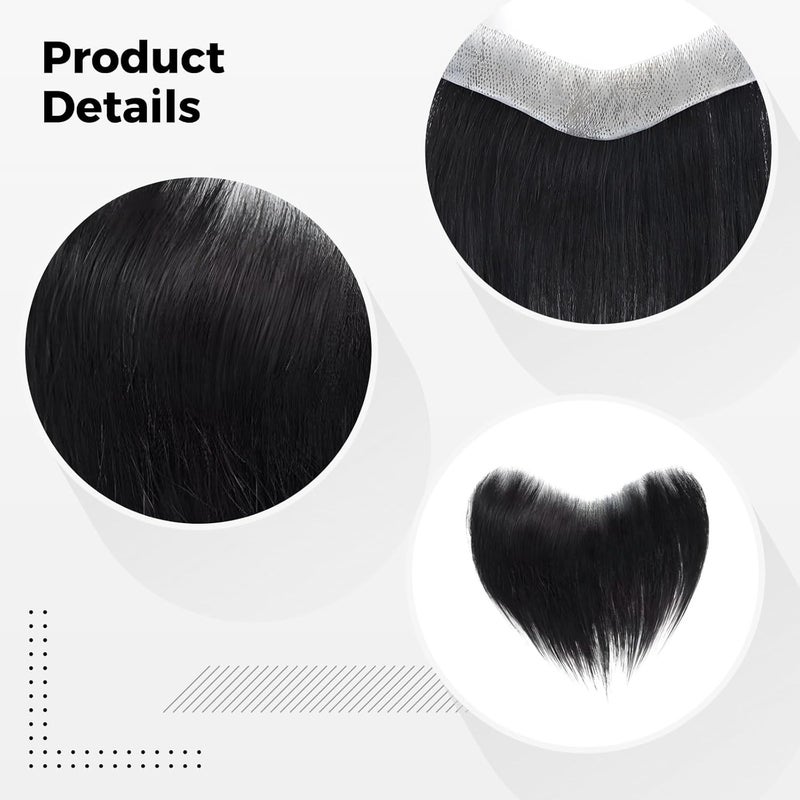 Toupee Hair For Men, Real Human Hair Fringe Hairpiece, 2.4 In Length, Natural Black Color, Replacement Hairline Natural V-Shape - Image 2