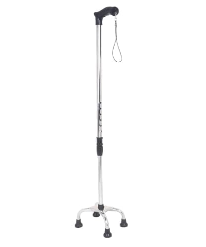 Physiqo 4 Leg Croome Adjustable Height with Handle Stainless Steel Walking Stick for Unisex- Silver - Image 3