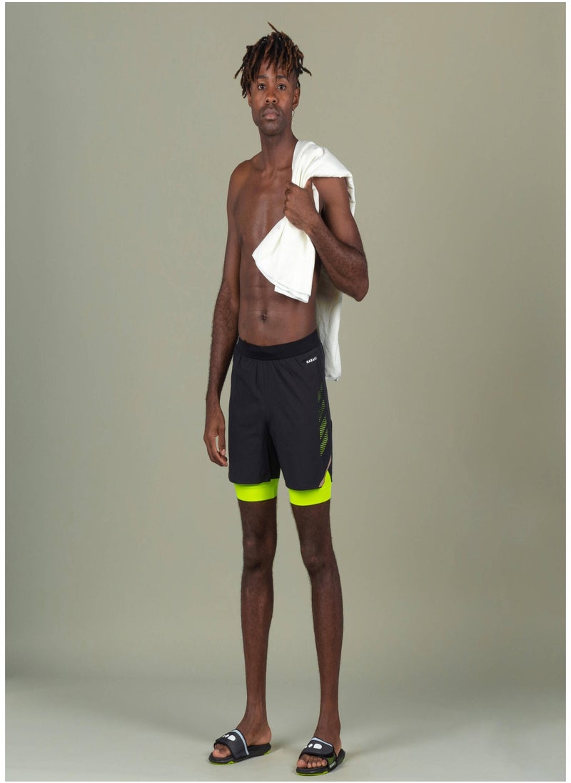 NABAIJI NABAIJI by DECATHLON, Men Swimming Jammer Swim Short 500 Fiti Flexible & Quick-Dry Black Yellow Beige  - Image 1