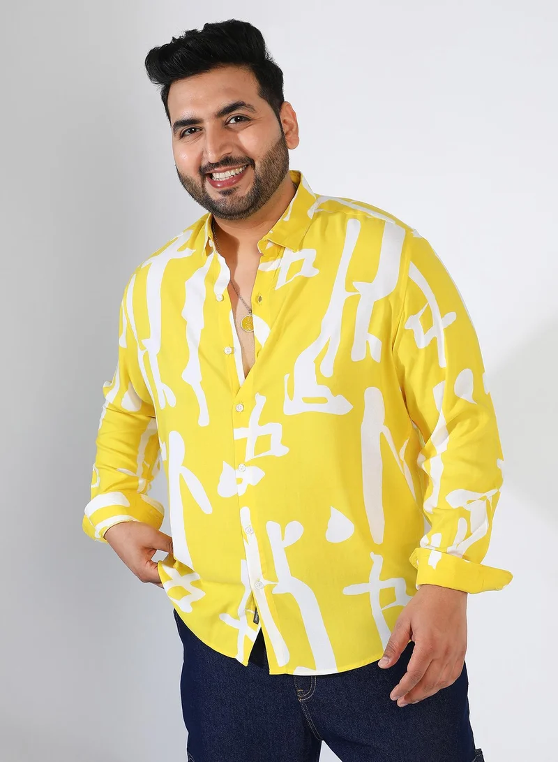 Instafab Plus Men's Lemon Yellow Abstract Print Shirt