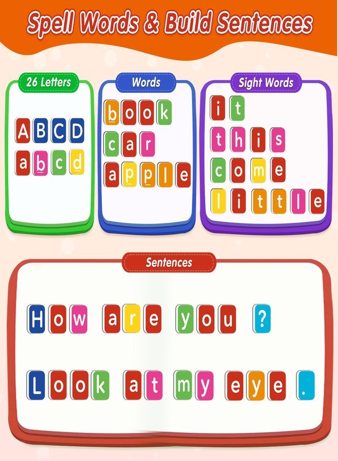 Laffunz Magnetic Letter Tiles Toddler Abc Alphabet Fridge Magnets Alphabet Learning Toys Phonics Manipulatives Spelling Reading Games Phonemic Awareness Sentence Building for Kids Homeschool Classroom - Image 3