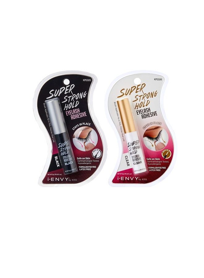 KISS لاصق رموش قوي للغاية من i-Envy بواسطة KISS - عبوة مدمجة باللونين الأسود والشفاف (KPEG05 KPEG06) - فرشاة خالية من اللاتكس - Image 1