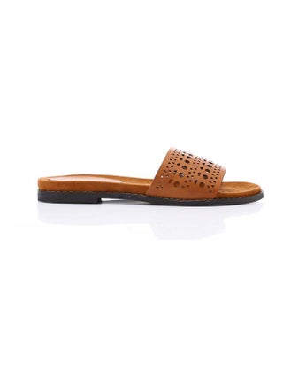 Perforated Leather Slipper - Havana