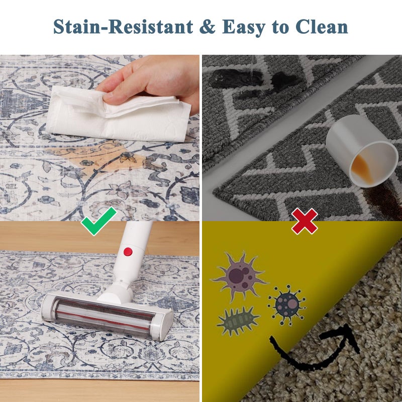 FURKIT Area Mat for Living Room, 5'x8' Waterproof Vintage Print Floor Mat for Bedroom Kitchen, Stain Resistant Non-Slip Rug for Under Dining Table, Soft Floor Play Pad for Baby Spills, Pet Accidents - Image 5