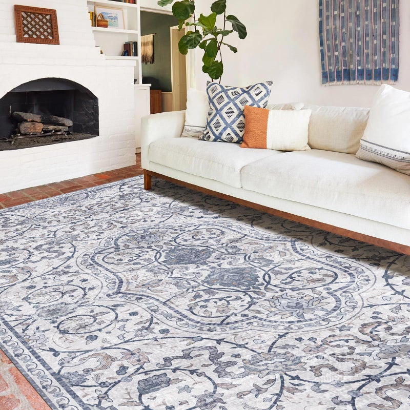 FURKIT Area Mat for Living Room, 5'x8' Waterproof Vintage Print Floor Mat for Bedroom Kitchen, Stain Resistant Non-Slip Rug for Under Dining Table, Soft Floor Play Pad for Baby Spills, Pet Accidents - Image 1