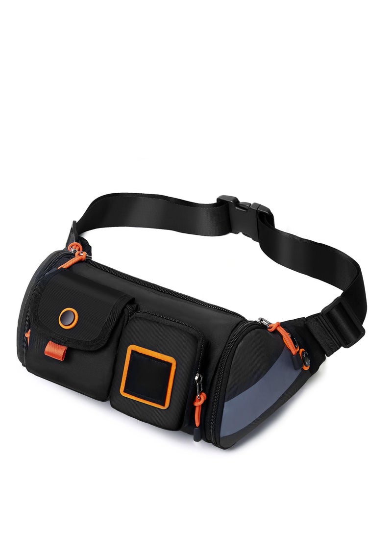 SOLARAE Crossbody Fanny Pack Waist Bag, Small Resistant Wasit Pouch for Women Men with 4 Pockets, Belt Bag for Running Travelling Hiking Walking Lightweight Crossbody Chest Bag Fit All Phones, black - Image 1