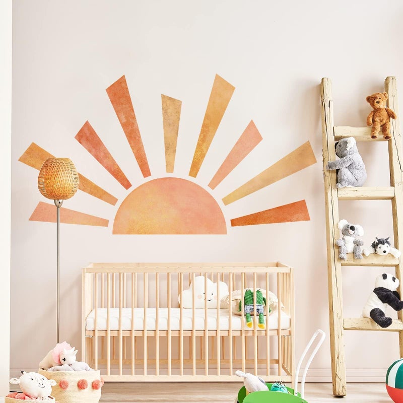 421x236 inch Boho Half Sun Wall Decal  Large Decal Sunshine Stickers Vinyl Peel and Stick Nursery Room Playroom Decor