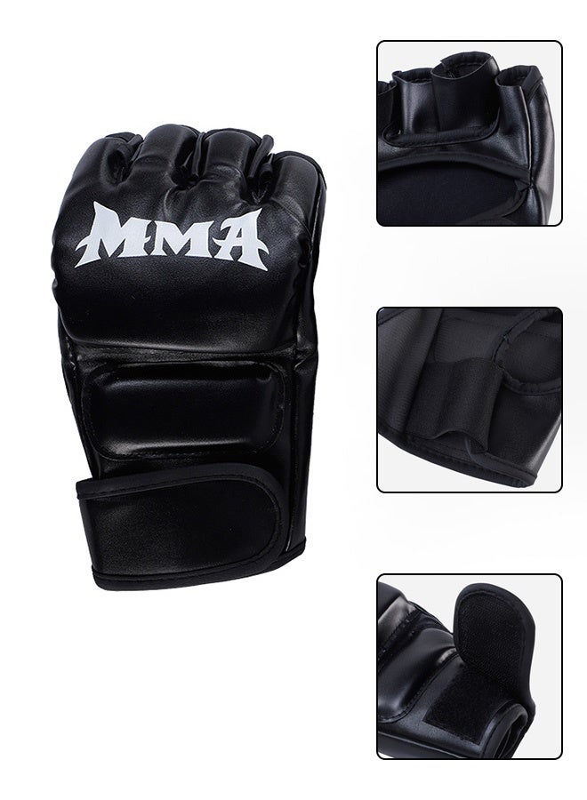 Hanayo Half-Finger MMA Boxing Gloves, Black – Unisex PU Leather Fight Training Gloves - Image 5