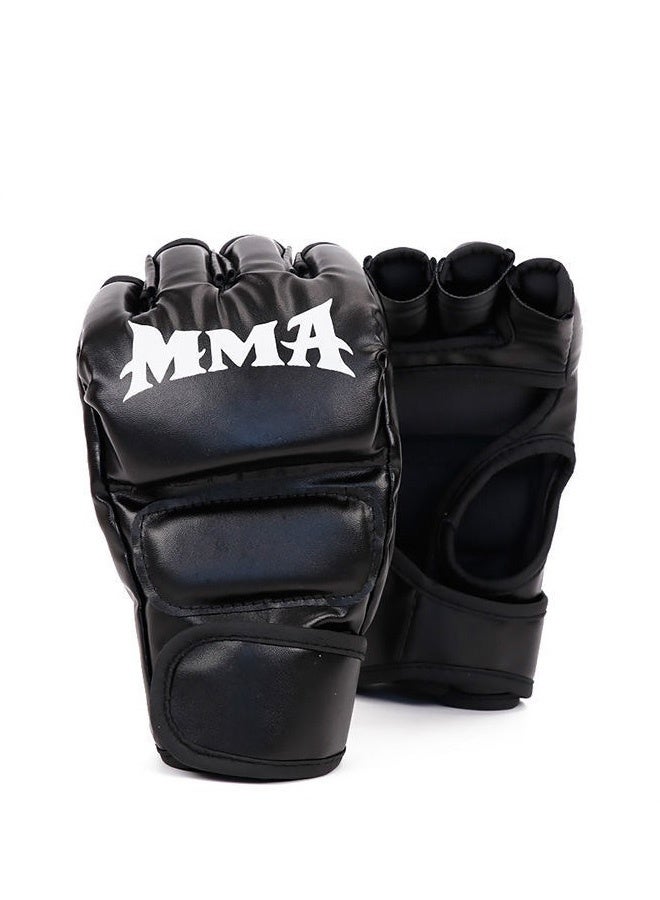 Hanayo Half-Finger MMA Boxing Gloves, Black – Unisex PU Leather Fight Training Gloves - Image 4
