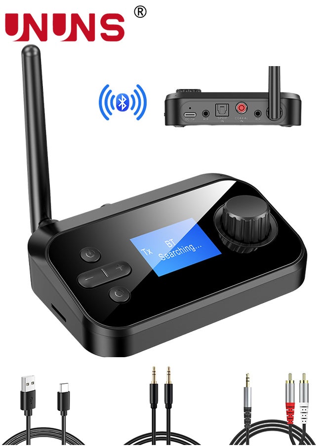 UNUNS Bluetooth 5.0 Transmitter Receiver For TV Home Stereo BT Headphones,2-in-1 Audio Adapter With LCD Display,Low Latency,Splitter For Wired Wireless,Optical RCA AUX 3.5mm Inputs/Outputs  - Image 1