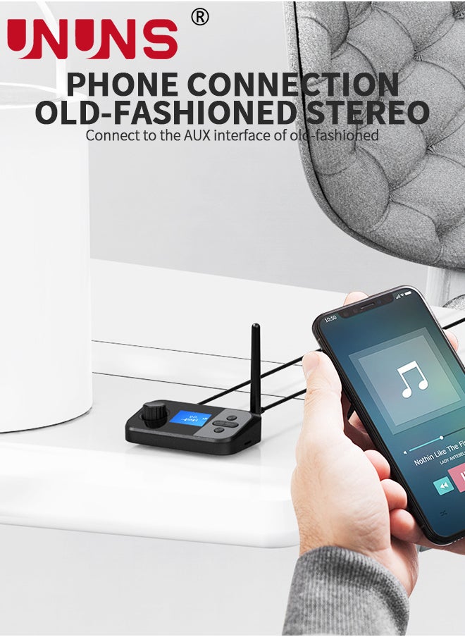 UNUNS Bluetooth 5.0 Transmitter Receiver For TV Home Stereo BT Headphones,2-in-1 Audio Adapter With LCD Display,Low Latency,Splitter For Wired Wireless,Optical RCA AUX 3.5mm Inputs/Outputs  - Image 3