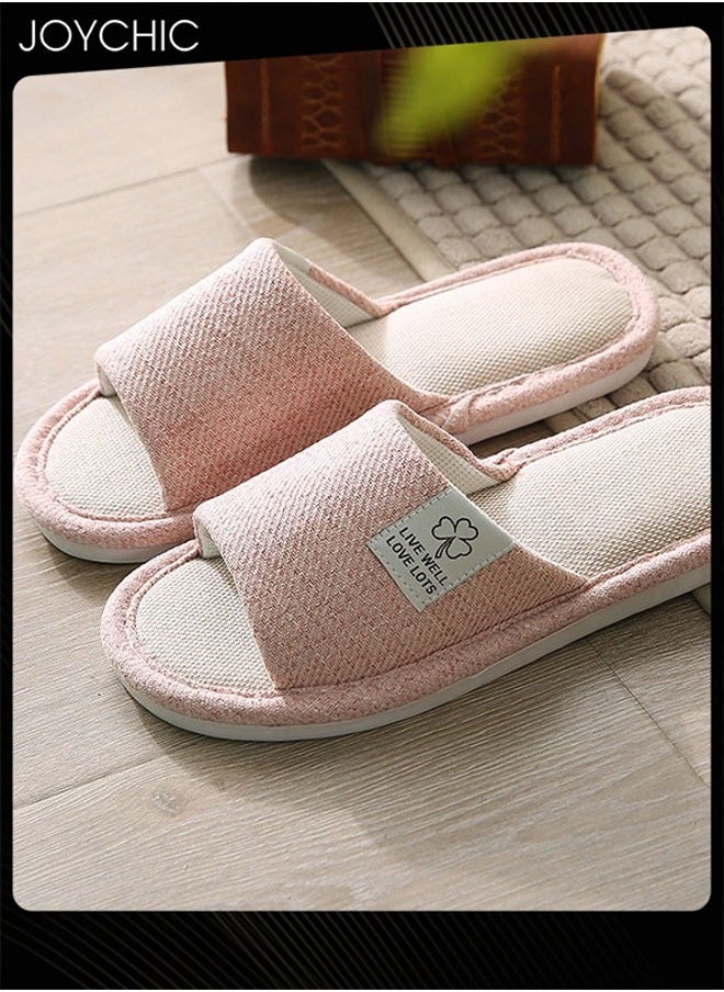 Joychic New Style Women Home Linen Slipper Indoor Non-slip wear-resistant Bedroom Slipper Sweat-absorbing and Breathable Flat Slides Pink  - Image 1