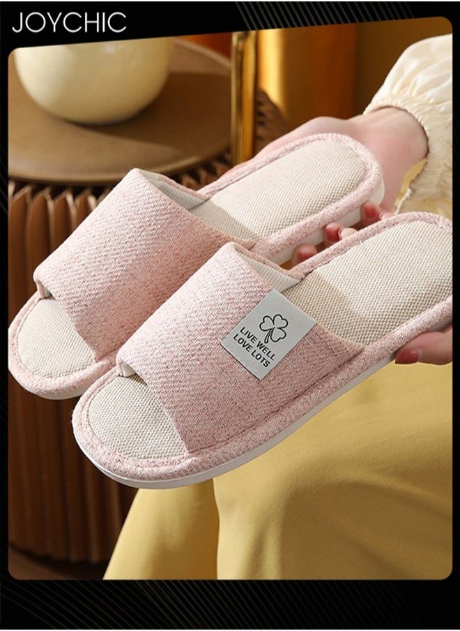 Joychic New Style Women Home Linen Slipper Indoor Non-slip wear-resistant Bedroom Slipper Sweat-absorbing and Breathable Flat Slides Pink  - Image 2