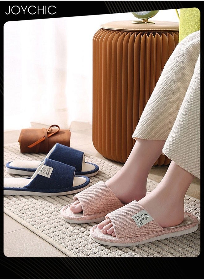 Joychic New Style Women Home Linen Slipper Indoor Non-slip wear-resistant Bedroom Slipper Sweat-absorbing and Breathable Flat Slides Pink  - Image 4