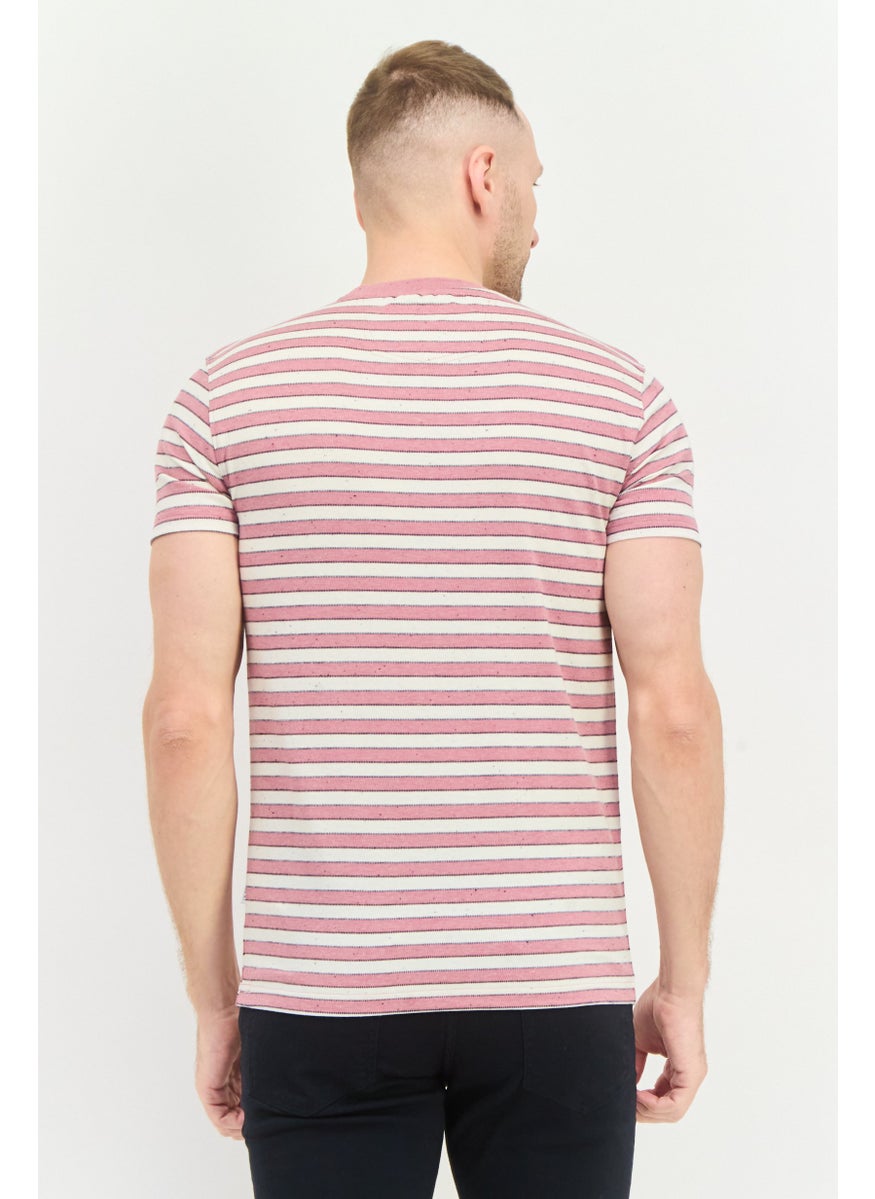 Peter Werth - Men Crew Neck Short Sleeve Striped T-Shirts, Pink - Image 1
