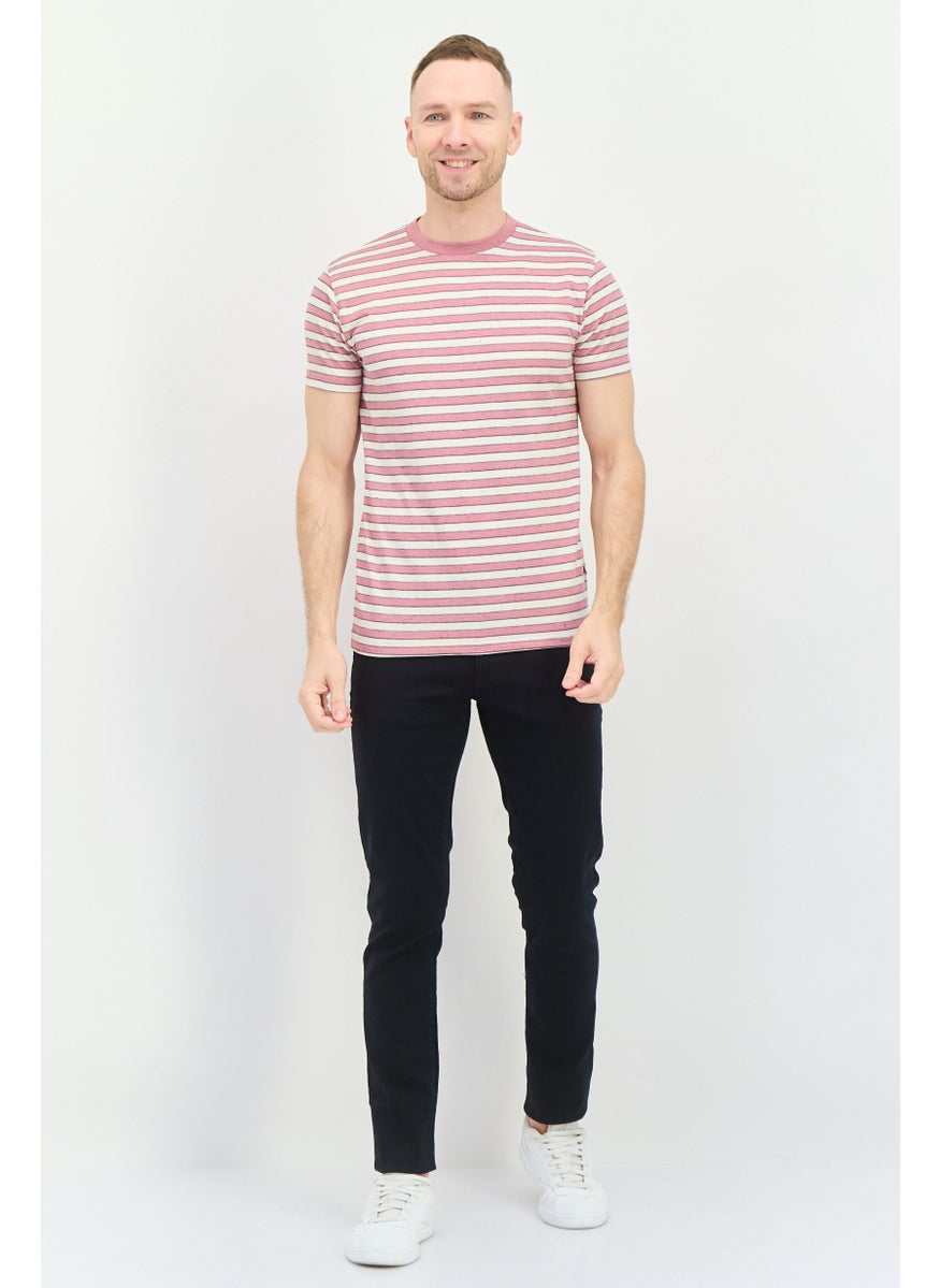 Peter Werth - Men Crew Neck Short Sleeve Striped T-Shirts, Pink - Image 1