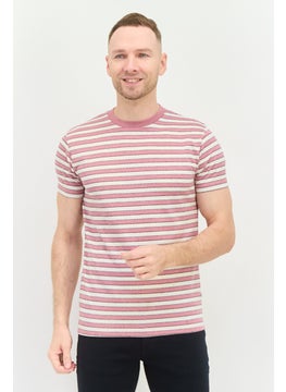 Men Crew Neck Short Sleeve Striped T-Shirts, Pink