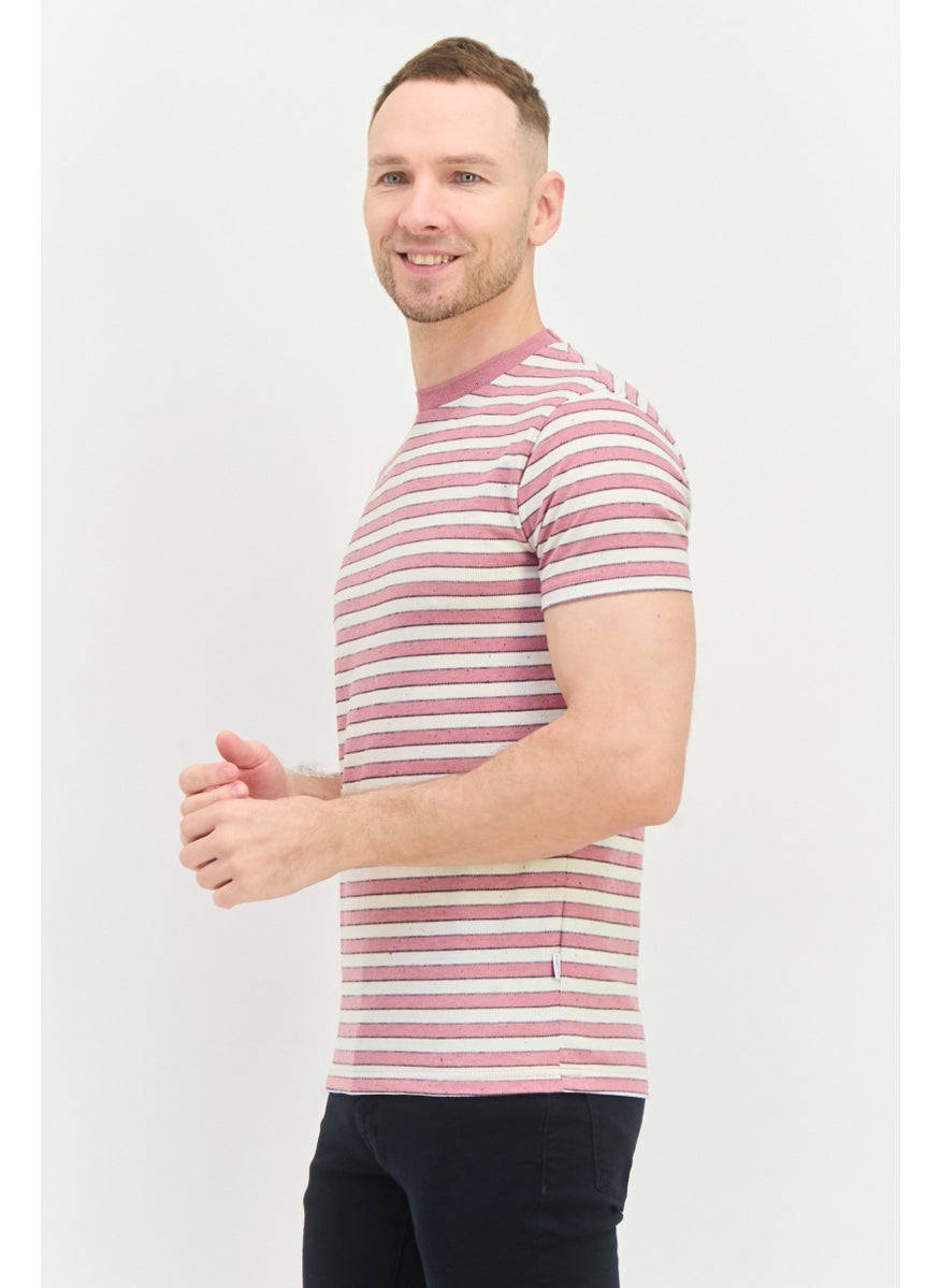 Peter Werth - Men Crew Neck Short Sleeve Striped T-Shirts, Pink - Image 1
