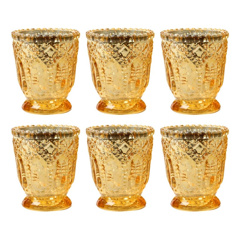 Koyal Wholesale Vintage Glass Candle Holder - Votive Tea Light Candleholders -DÃ©cor for Dinner Parties, Holidays, Weddings & Birthdays - 3 x 2.75, Antique Gold (Pack of 6) - Image 1