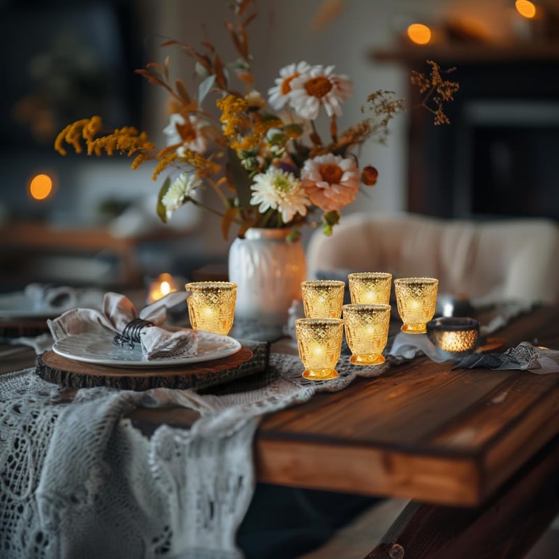 Koyal Wholesale Vintage Glass Candle Holder - Votive Tea Light Candleholders -DÃ©cor for Dinner Parties, Holidays, Weddings & Birthdays - 3 x 2.75, Antique Gold (Pack of 6) - Image 2