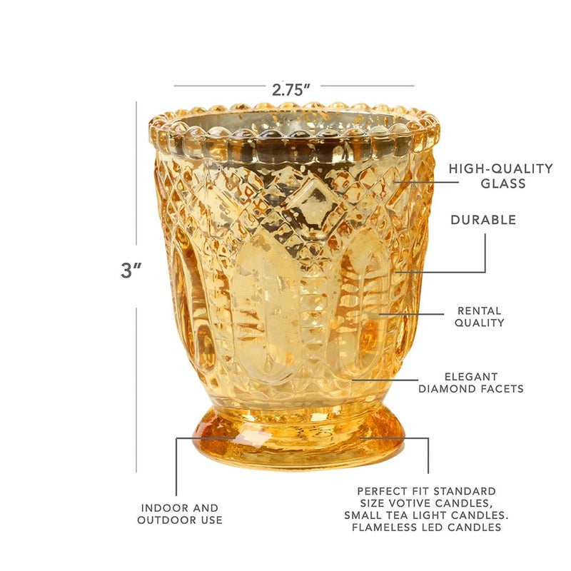 Koyal Wholesale Vintage Glass Candle Holder - Votive Tea Light Candleholders -DÃ©cor for Dinner Parties, Holidays, Weddings & Birthdays - 3 x 2.75, Antique Gold (Pack of 6) - Image 3
