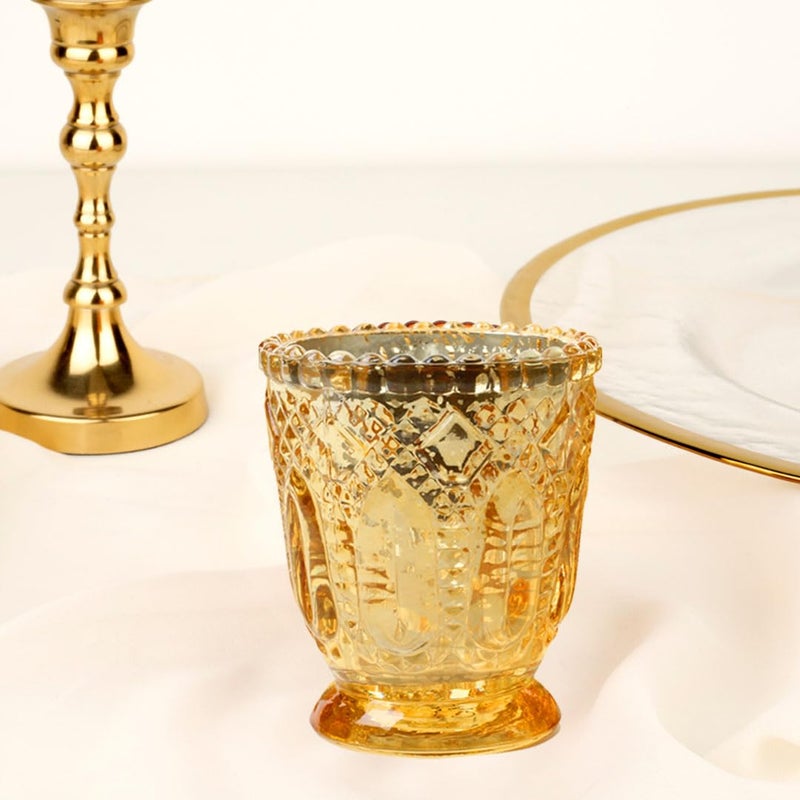 Koyal Wholesale Vintage Glass Candle Holder - Votive Tea Light Candleholders -DÃ©cor for Dinner Parties, Holidays, Weddings & Birthdays - 3 x 2.75, Antique Gold (Pack of 6) - Image 4