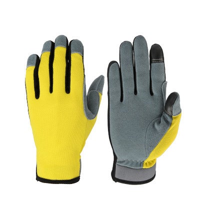 Foreign trade touch screen gardening garden gloves puncture-resistant wear-resistant outdoor camping protective cowhide work welder labor protection gloves 8009 yellow 