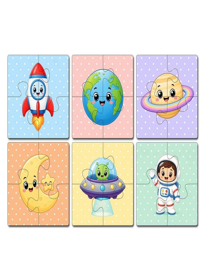 Tinywalk Wooden Jigsaw Puzzle Set of 6 for Kids Age 2-6 Years | Pack of 6 Puzzles with 4 Pieces Each | Toddler Learning Educational Toy | Mixed Themes Puzzle for Boys & Girls (Space) - Image 1
