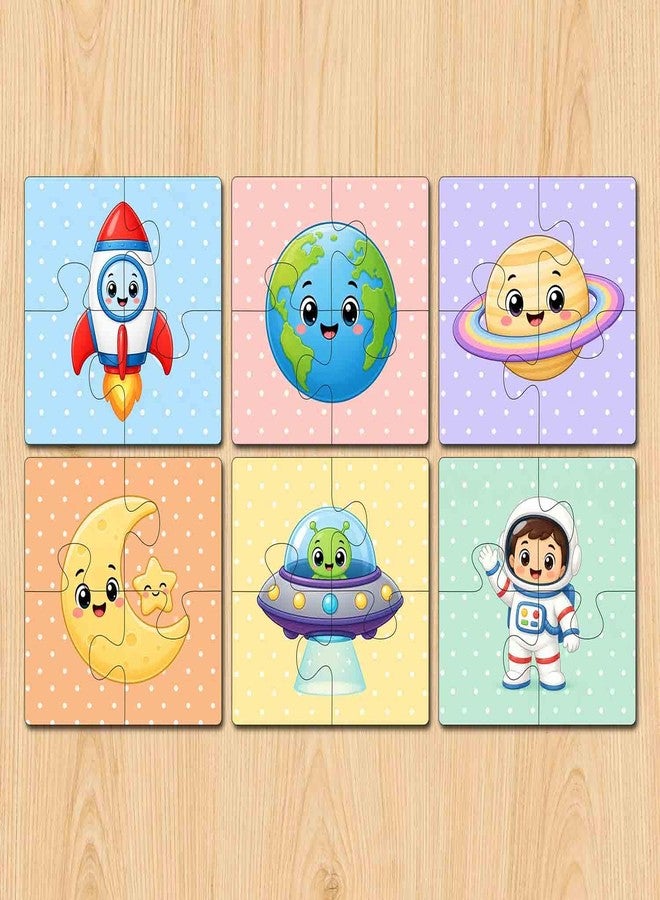 Tinywalk Wooden Jigsaw Puzzle Set of 6 for Kids Age 2-6 Years | Pack of 6 Puzzles with 4 Pieces Each | Toddler Learning Educational Toy | Mixed Themes Puzzle for Boys & Girls (Space) - Image 3