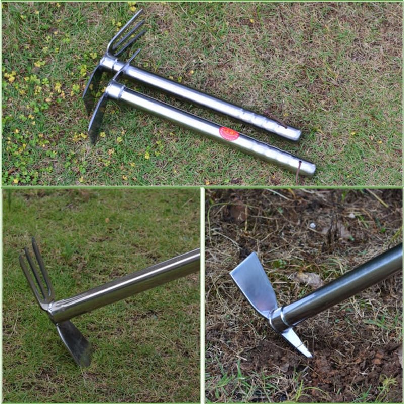 POPETPOP Stainless Steel Garden Hoe 15.35 Inch Lightweight Hand Tool for Weeding Soil Turning and Planting Durable Double Use Hoe for Lawn and Garden Care - Image 3