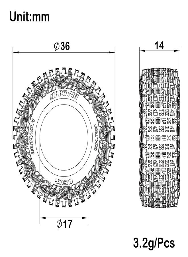 MEUS RACING 0.7 Tires - MS6 MPRO PIN Crawler Tires for Axial SCX30 Redcat Ascent-32 1/30 1/32 RC Crawler, 0.67/1.42/R0.7(#M0703) - Image 2