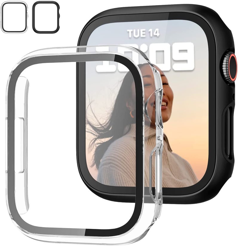 AWH Apple Watch Series 7 45mm 2-Pack Case with Tempered Glass Screen Protector, Slim Guard Bumper, Black+Clear - Image 3