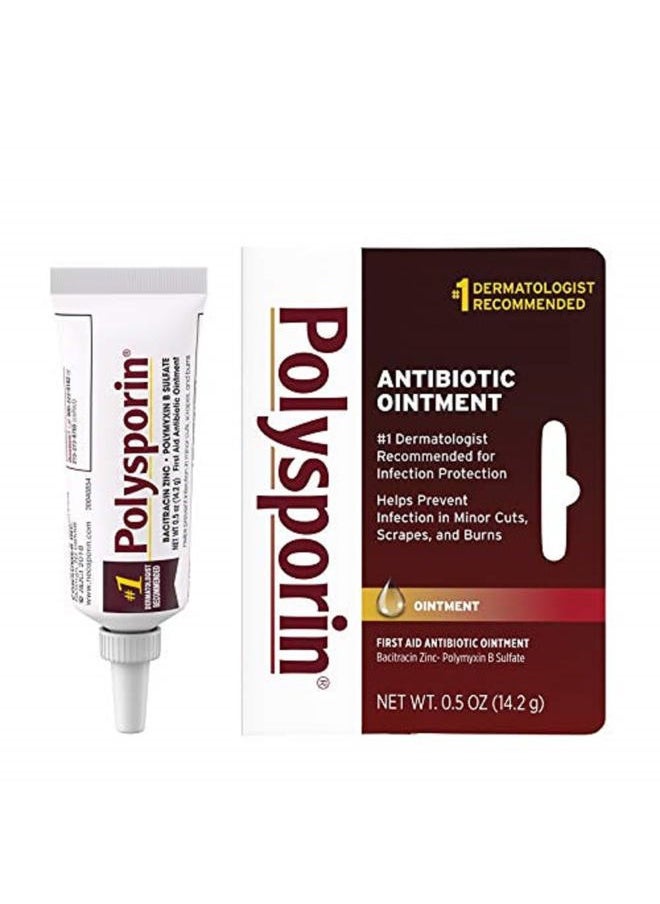 Polysporin - First Aid Topical Antibiotic Skin Ointment with Bacitracin Zinc & Polymyxin B Sulfate, for Infection Protection & Wound Care, Neomycin-Free, Travel Size, 0.5 oz - Image 1