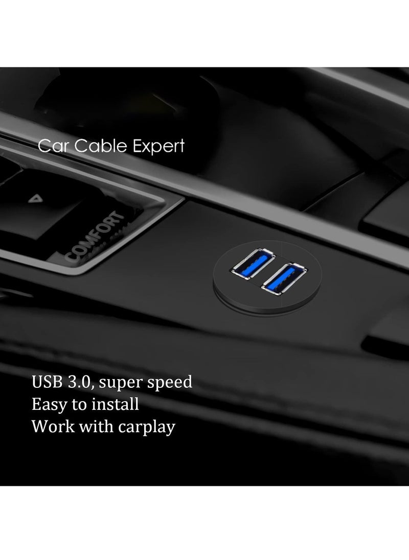 Excefore 2 Ports Dual USB 3.0 Male to USB 3.0 Female AUX Flush Mount Car Mount Extension Cable for Car Truck Boat Motorcycle Dashboard Panel 1ft  - Image 2