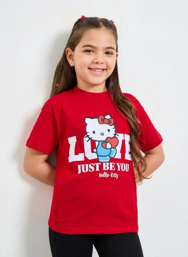 Styli Girls Red Hello Kitty Cotton Graphic T-Shirt