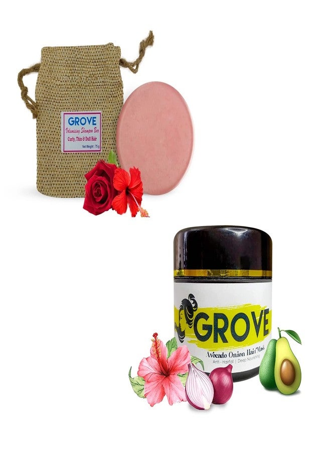 GROVE شامبو غروف سيلك بروتين الصلب لتكثيف الشعر وجعله أكثر حيوية، سواء كان مجعداً أو مموجاً، بالإضافة إلى قناع ترطيب عميق للشعر بالأفوكادو والبصل | غني بزيت الأرغان والكركديه والصبار للشعر الجاف والمتطاير (عبوة من قطعتين) - Image 1