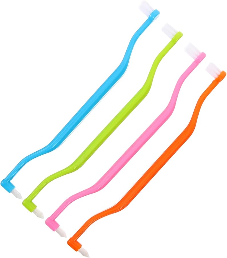 4pcs Double Headed Tapered Toothbrush Set with Gum Brush for Travel Oral Care Blue Green Orange Pink - Image 1