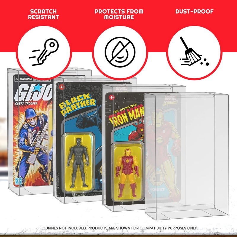 EVORETRO Action Figure Protective Display Case for 3.75 inches Star Wars, Marvel Legends & GI Joe Carded Toy Figurine - 10 Pack - Clear Thick PET Plastic Case Protector - Shallow, 30MM - Image 3