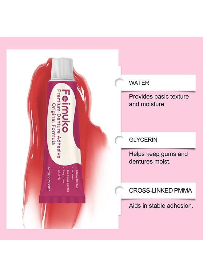 Feimuko Premium Denture Adhesive Cream, Original Formula, Long-Hold Up to 4 Days, Zinc-Free with Dual Tissue Seal Technology，28g - Image 4
