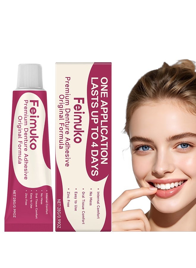 Feimuko Premium Denture Adhesive Cream, Original Formula, Long-Hold Up to 4 Days, Zinc-Free with Dual Tissue Seal Technology，28g - Image 1
