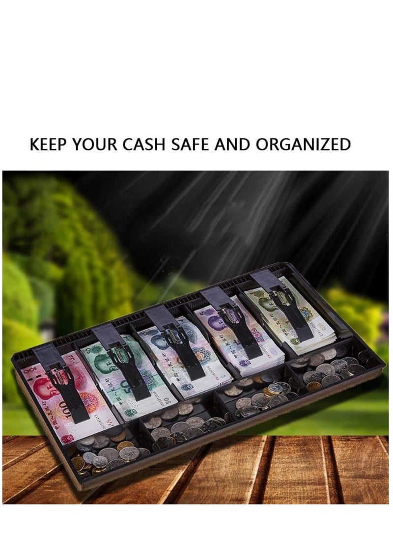 Excefore Cash Drawer 5 Grids Black Cash Box Register Insert Coin Trays Cashier Tidy Storage Safe Cash Tray for Business Use (Black) - Image 2