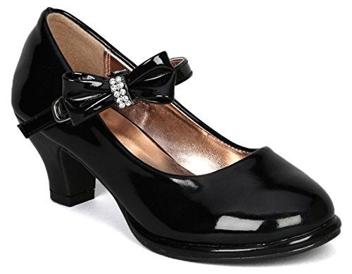 OLIVIA KOO Girls Patent Bow Mary Jane Shoes (Size 9-Y4), Black 12 - Image 1