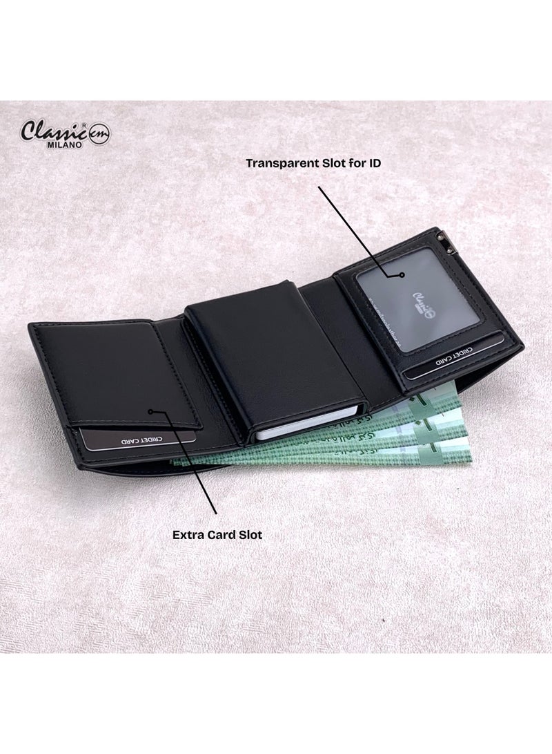 كلاسيك ميلانو محفظة كلاسيك ميلانو بحماية RFID للرجال والنساء - حامل بطاقات أوتوماتيكي بتصميم بوب أب - محفظة بطاقات آمنة ومدمجة للرجال - محفظة أنيقة للرجال والنساء - Image 4
