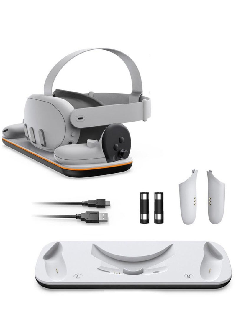 قاعدة شحن سريعة لـ Meta Quest 3، محطة شحن مع ضوء LED، بطاريتان قابلة لإعادة الشحن لسماعة Oculus Quest 3 ووحدات التحكم باللمس - Image 1