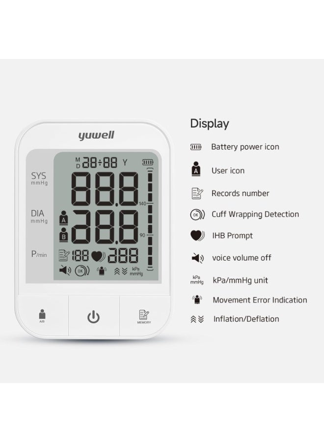 يوويل جهاز قياس ضغط الدم من Yuwell – دقة عالية وسهل الاستخدام – مزود بذاكرة وكشف اضطراب ضربات القلب – منتج أصلي من يوويل - Image 2