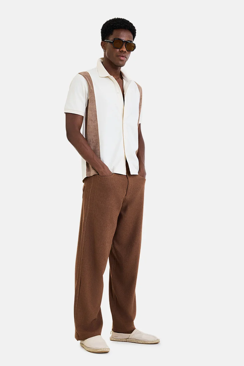 SNITCH Brown Textured Relaxed Trousers