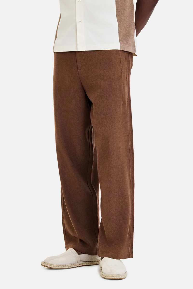 SNITCH Brown Textured Relaxed Trousers