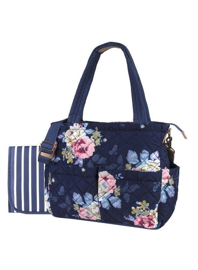 Baby Essentials Blue Floral Diaper Bag Tote For Baby Girl Baby Boy Quilted Diaper Bag Tote Purse For Women 3 Pc Set  - Image 1
