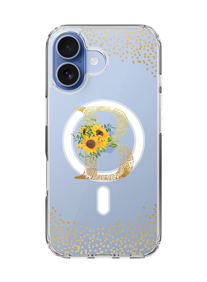 Stylizedd Classic Clear MagSafe Case for iPhone 17 , Hybrid Soft Case Flexible Edges Anti Drop TPU PC Gel Thin Transparent Cover [ Designed for iPhone 17 ] - Custom Monogram Initial Letter Floral Pattern Alphabet - B  (Clear )